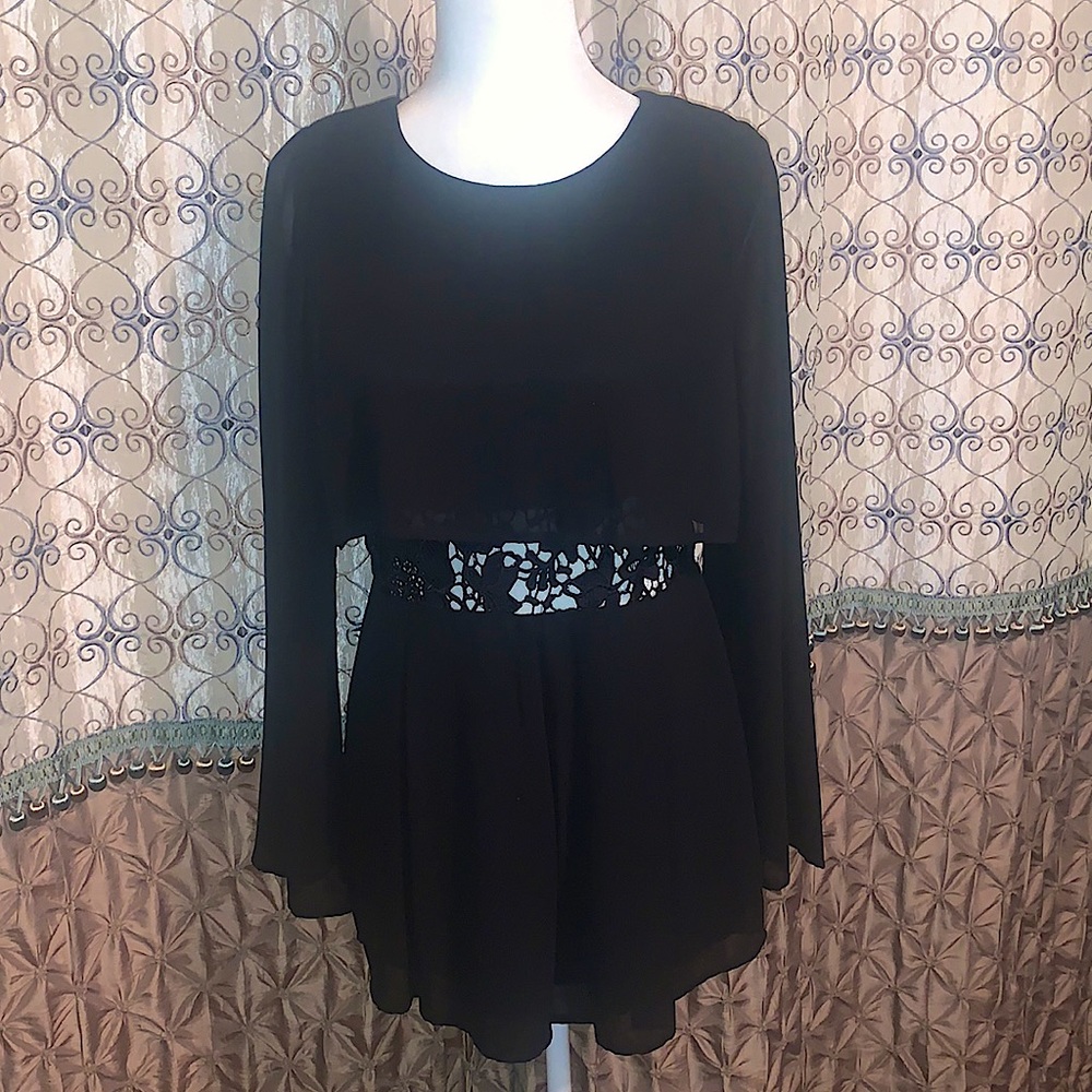 Black chiffon lace romper